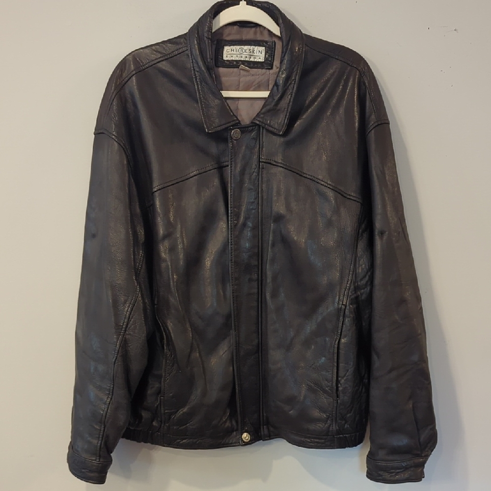 Black Leather Bomber Jacket XL Chereskin Exterior Motorcycle‎ Jacket